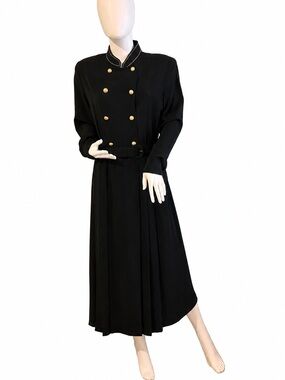 Vintage ROUIE Black Double-Breasted Dress with Belt Size 12